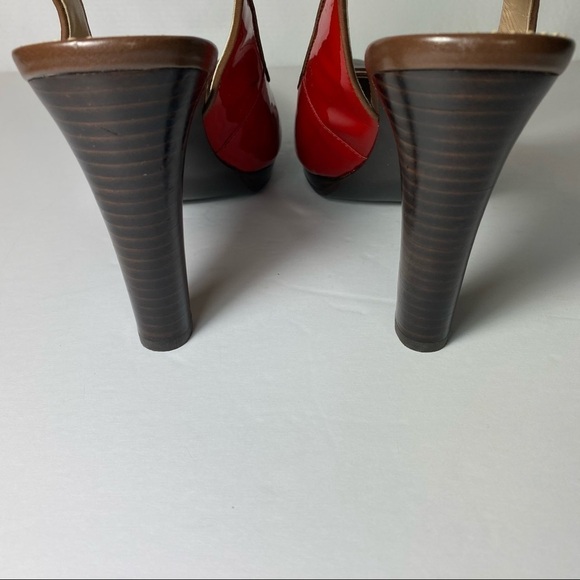 TAHARI Red Parent / Leather Sling Back Size 8M Women's Shoes With Brown Toe Cap - Picture 4 of 15